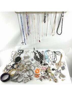Over 100 Pc of Vtg to Now Mixed Jewelry Lot Necklaces Bracelets Rings Earrings